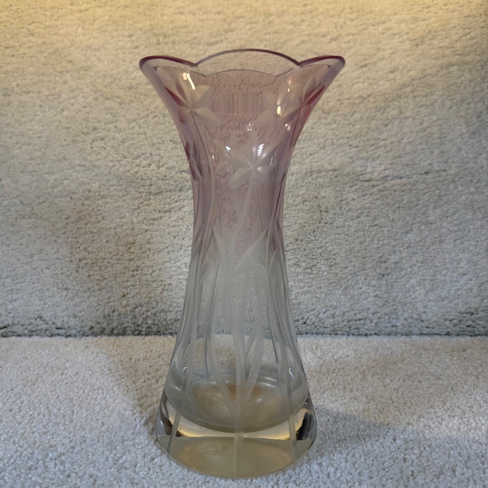 Lenox Vintage Pink Glass Vase Etched Floral Design Bud Vase Home Decor
